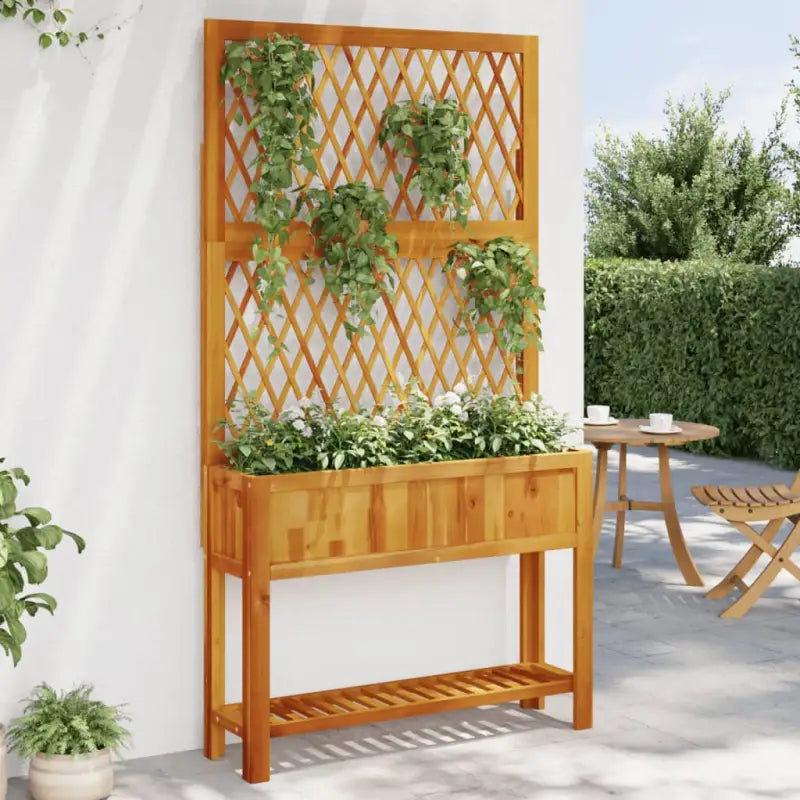 Plantenbak met latwerk van massief acaciahout voor tuin en terras - 100 x 32 x 185 cm / 1 - Bloempotten & plantenbakken