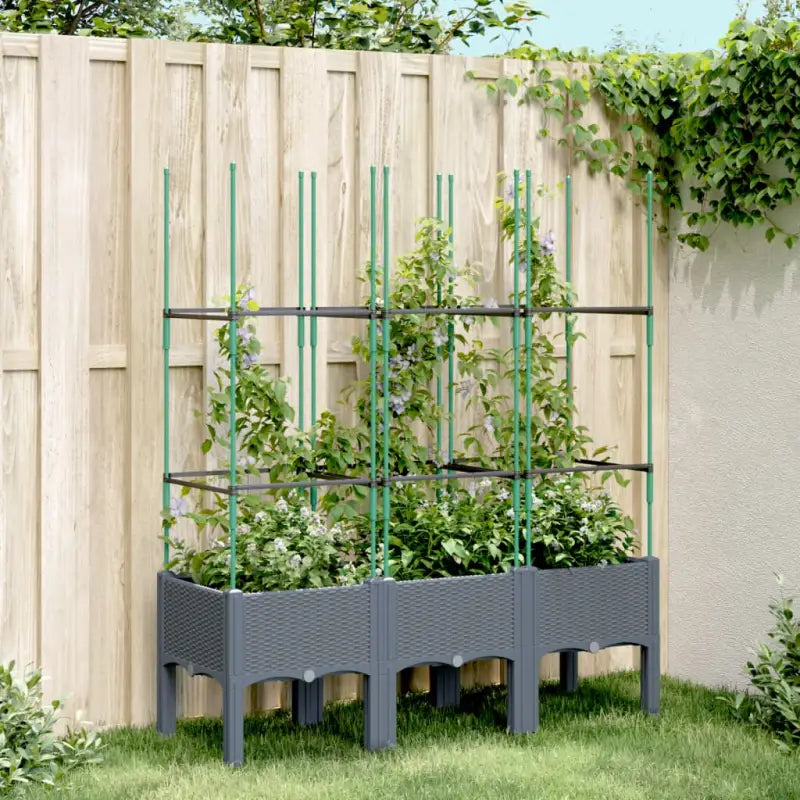 Plantenbak met latwerk voor klimplanten in tuin of terras - Blauwgrijs / 120 x 40 x 142.5 cm / 1 - Bloempotten &