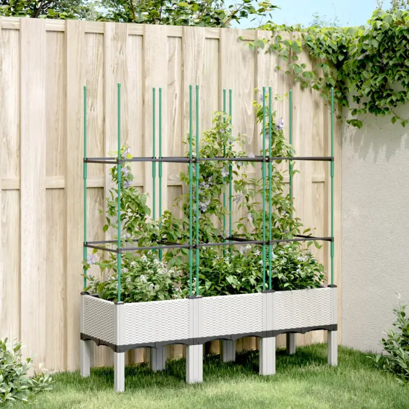 Plantenbak met latwerk voor klimplanten in tuin of terras - Wit / 120 x 40 x 142.5 cm / 1 - Bloempotten & plantenbakken