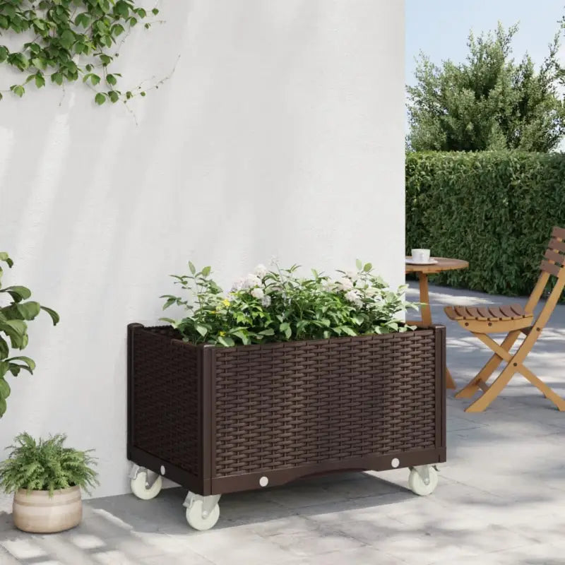 Plantenbak met wielen voor tuin en terras - Bruin / 80 x 50 x 54 cm / 1 - Bloempotten & plantenbakken