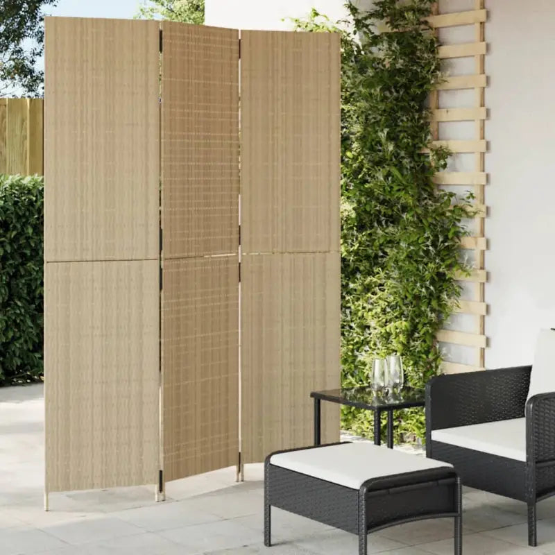 Poly rattan kamerscherm met gegalvaniseerde scharnieren en gemakkelijk schoon - Beige / 147 x 200 cm / Dichtgeweven
