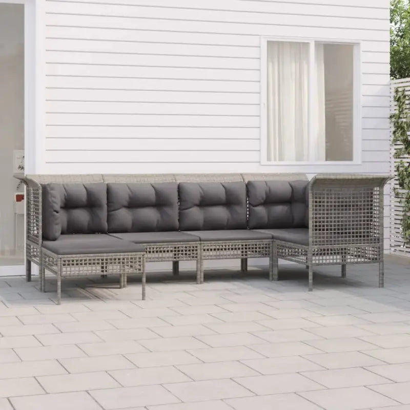 Poly Rattan Loungeset met breedte zitting en rasterontwerp draagvermogen - 3x hoek + 2x midden + voetensteun - Tuinsets
