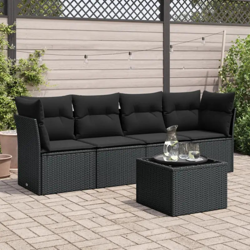 Poly rattan loungeset met comfortabele zitervaring en gepoedercoat staal - Zwart / Met tafel - Tuinsets