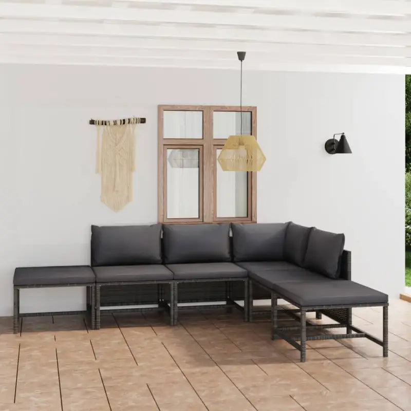 Poly rattan loungeset met diepte zitting en comfortabel materiaal vulling - Grijs / Hoek + 3x midden + 2x voetensteun
