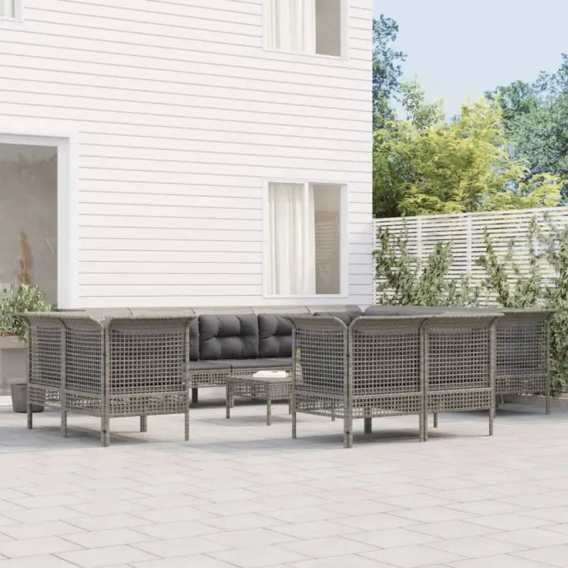 Poly Rattan Loungeset met Diepte Zitting en Rasterontwerp Draagvermogen - 5x hoek + 7x midden + voetensteun - Tuinsets