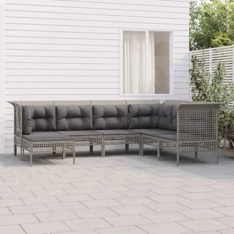 Poly Rattan Loungeset met diepte zitting en rasterontwerp draagvermogen - 3x hoek + 3x midden + voetensteun - Tuinsets