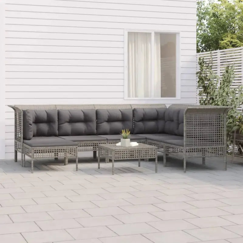 Poly Rattan Loungeset met diepte zitting en rasterontwerp draagvermogen - 3x hoek + 3x midden + 2x voetensteun