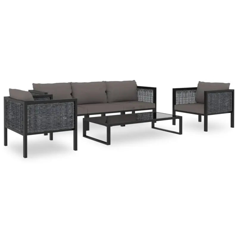 Poly rattan loungeset met gehard glas en dikte kussen voor tuin of terras - Tuinsets