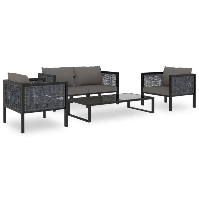 Poly rattan loungeset met gehard glas en dikte kussen voor tuin of terras - 2x hoek + 2x Fauteuil + Tafel - Tuinsets