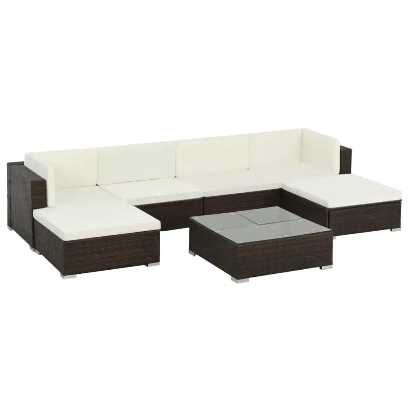 Poly rattan loungeset met gepoedercoat staal en diepe zitting - Bruin / Ja - Tuinsets