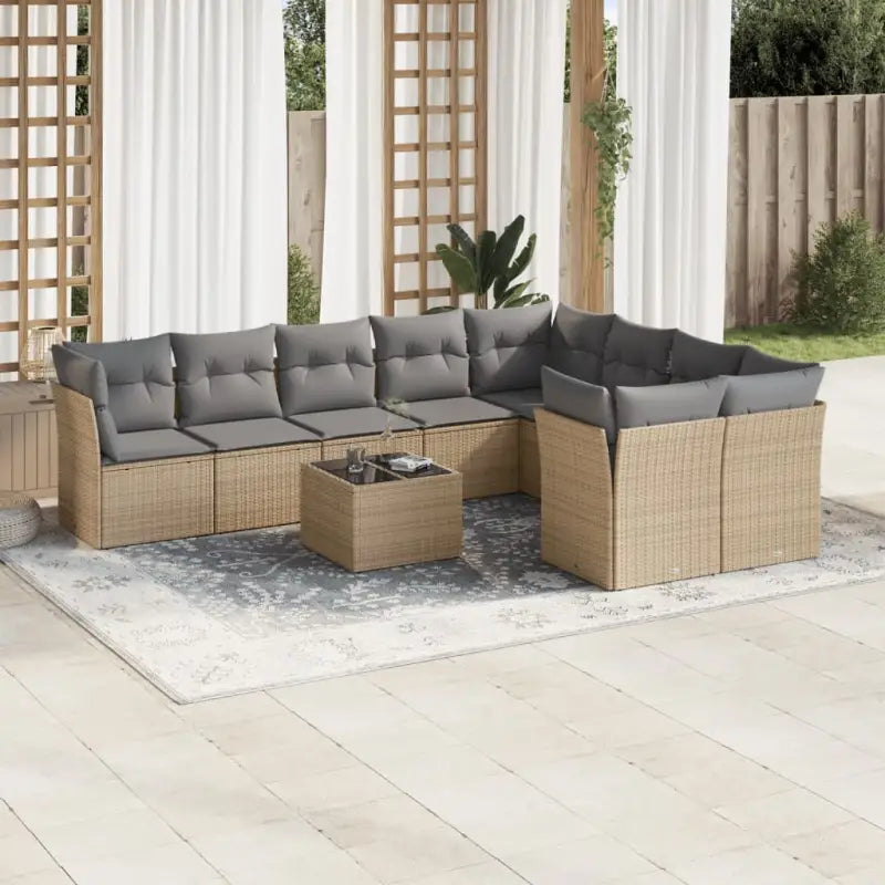Poly rattan loungeset met gepoedercoat staal en waterdichte tas - Beige en grijs / Met tafel - Tuinsets