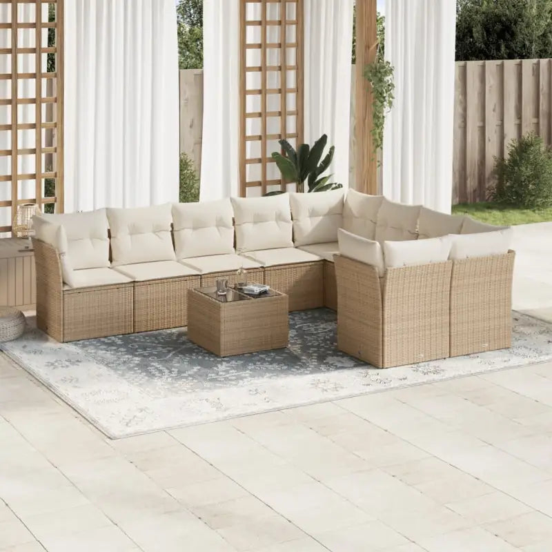 Poly rattan loungeset met gepoedercoat staal en waterdichte tas - beige en crèmekleurig / Met tafel - Tuinsets