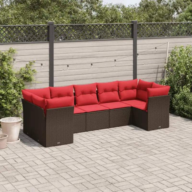Poly rattan loungeset met gepoedercoat staal en waterdichte tas - Bruin en rood - Tuinsets