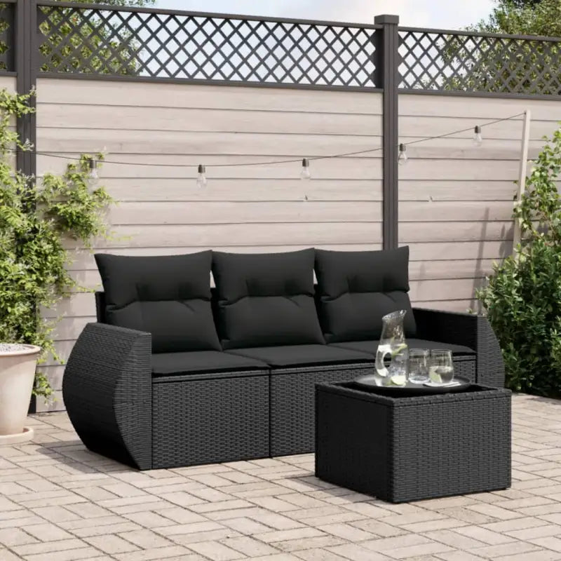 Poly rattan loungeset met gepoedercoat staal en waterdichte tas - Zwart / Met tafel - Tuinsets