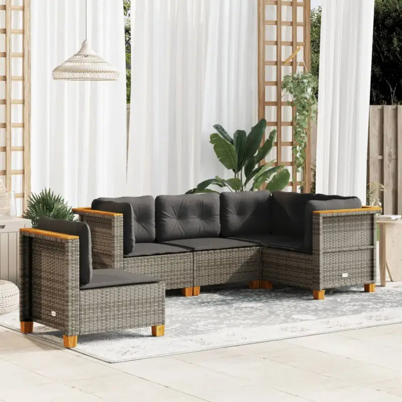 Poly rattan loungeset met natuurlijke olieafwerking en comfortabele zitervaring - Grijs / Zonder tafel / Dichtgeweven