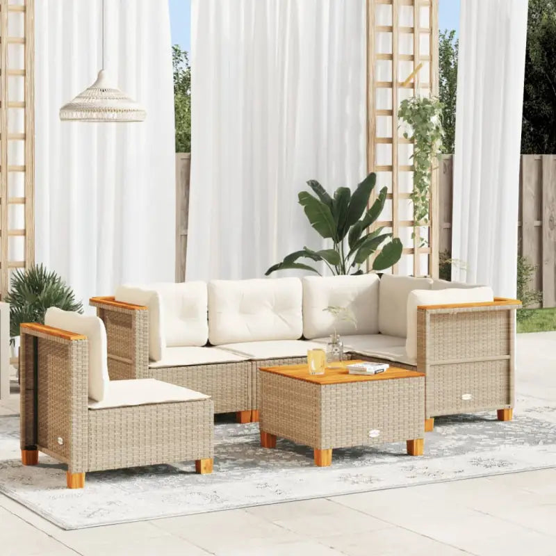 Poly rattan loungeset met natuurlijke olieafwerking en comfortabele zitervaring - Beige / Met tafel / Dichtgeweven