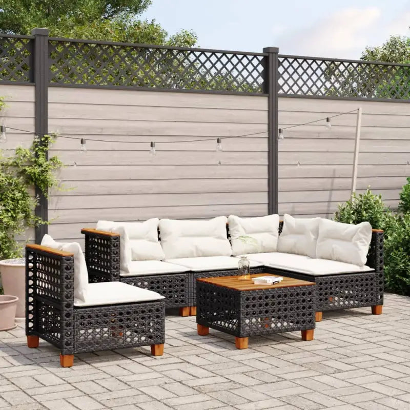 Poly rattan loungeset met natuurlijke olieafwerking en comfortabele zitervaring - Zwart / Met tafel / gat weven