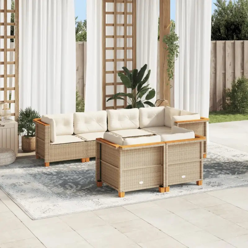 Poly rattan loungeset met natuurlijke olieafwerking voor comfortabele zitervaring - Beige / Dichtgeweven - Tuinsets