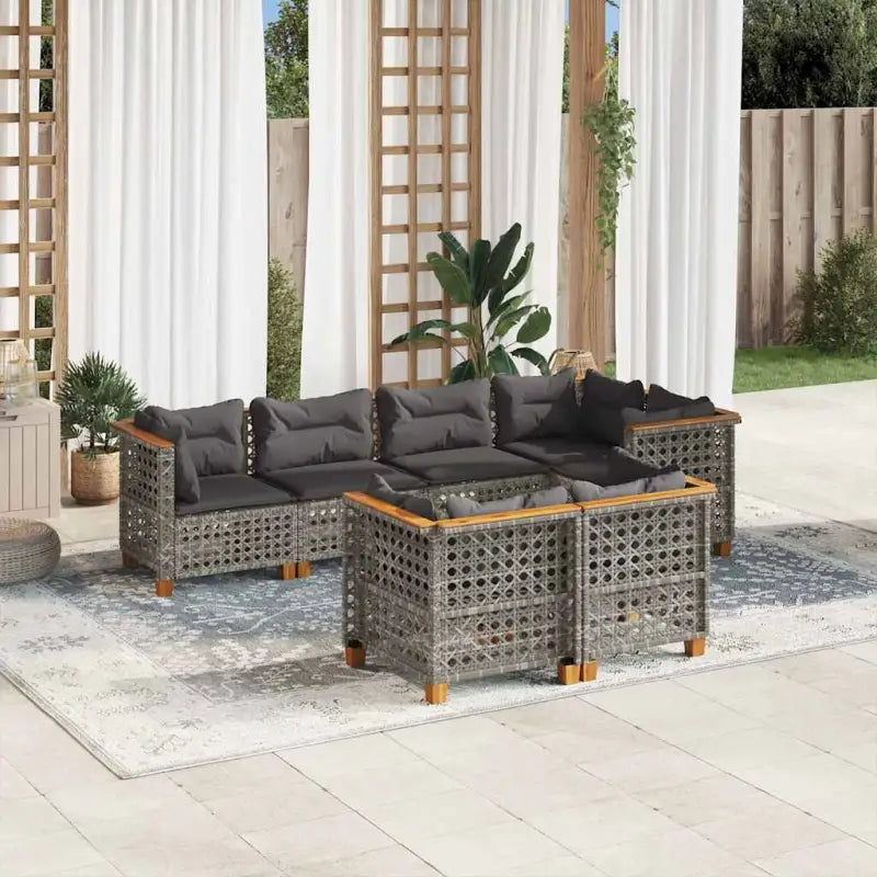 Poly rattan loungeset met natuurlijke olieafwerking voor comfortabele zitervaring - Grijs / Lijngeweven - Tuinsets