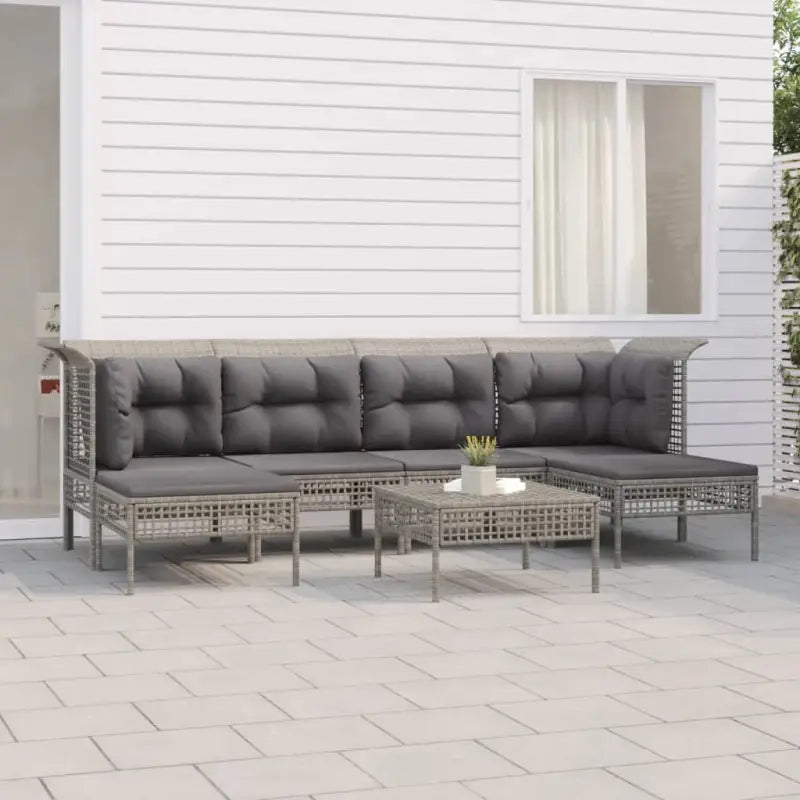 Poly rattan loungeset met rasterontwerp en comfortabele diepte zitting - 2x hoek + 2x midden + 3x voetensteun - Tuinsets