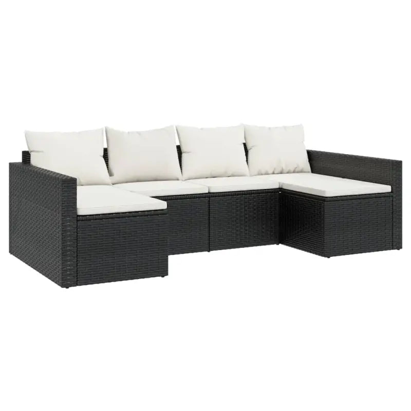 Poly rattan loungeset met U-vormige bank in zwart materiaal - Tuinsets