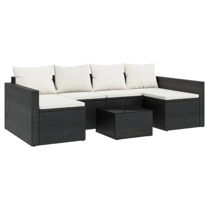 Poly rattan loungeset met U-vormige bank in zwart materiaal - Tuinsets