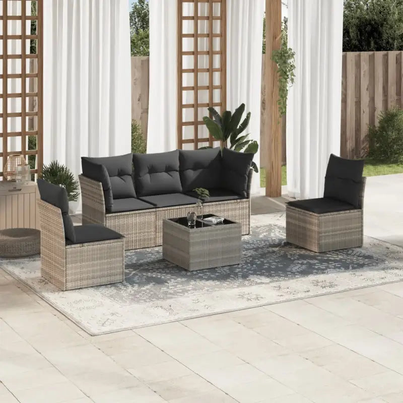 Poly Rattan Loungeset met Waterdichte Tas en Gepoedercoat Staal - Lichtgrijs / Met tafel - Tuinsets