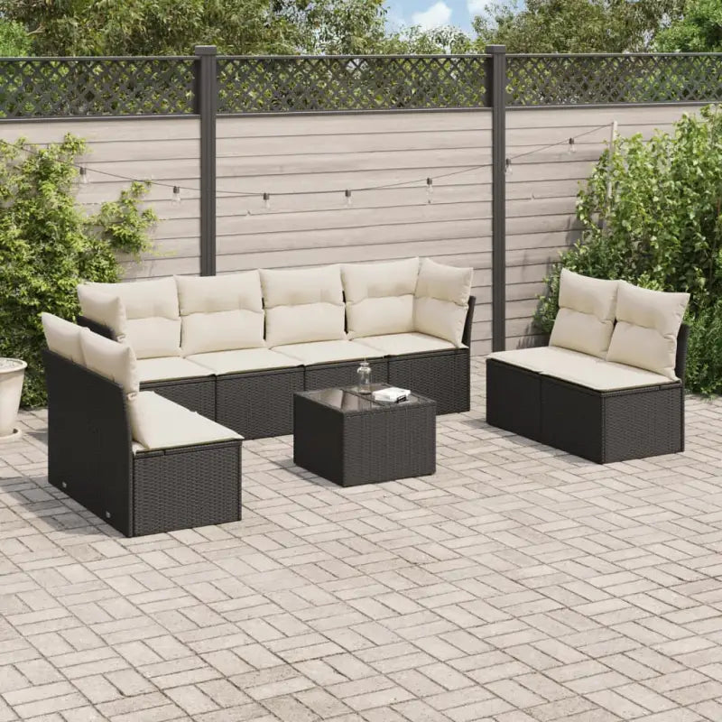 Poly Rattan Loungeset met waterdichte tas en gepoedercoat staal afmetingen - Zwart en crème / Met tafel - Tuinsets