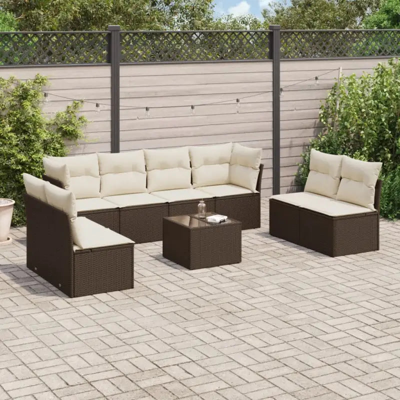 Poly Rattan Loungeset met waterdichte tas en gepoedercoat staal afmetingen - Bruin en crème / Met tafel - Tuinsets