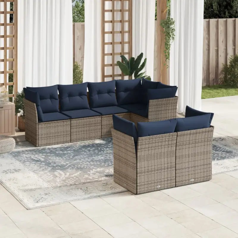 Poly rattan loungeset met waterdichte tas en gepoedercoat staal afmetingen - Grijs en blauw - Tuinsets