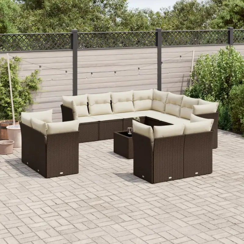 Poly Rattan Loungeset met Waterdichte Tas en Gepoedercoat Staal - Bruin en crème / Met tafel - Tuinsets