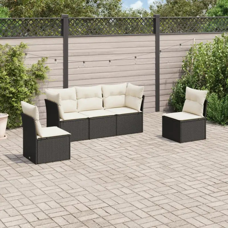 Poly Rattan Loungeset met Waterdichte Tas en Gepoedercoat Staal - Zwart en crème / Zonder tafel - Tuinsets