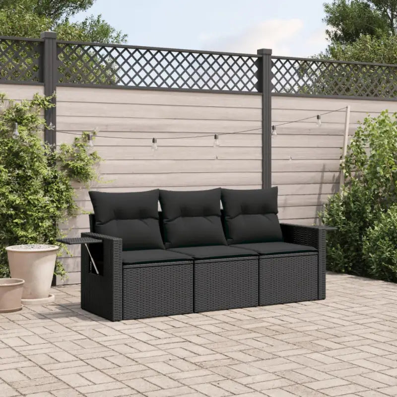 Poly rattan loungeset met waterdichte tas en gepoedercoat staal - Zwart / Zonder tafel - Tuinsets