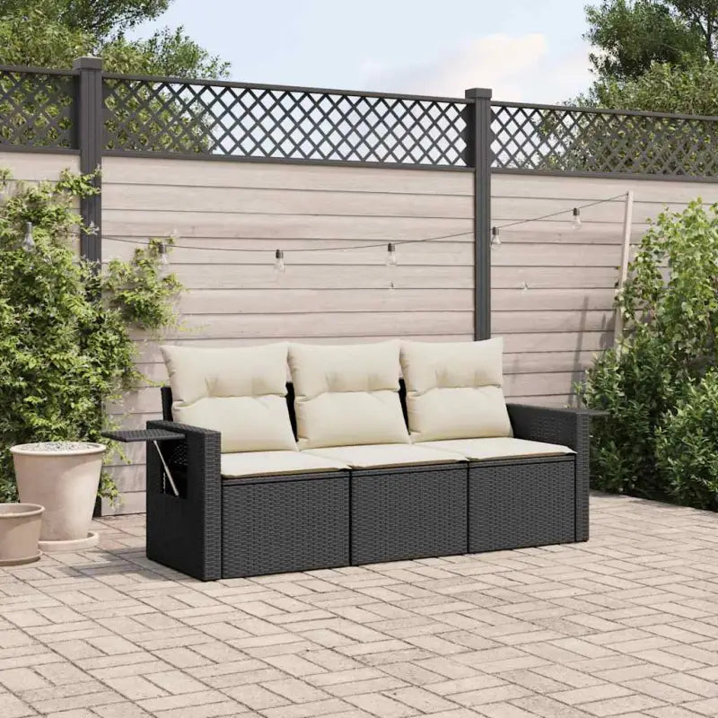 Poly rattan loungeset met waterdichte tas en gepoedercoat staal - Zwart en crème / Zonder tafel - Tuinsets