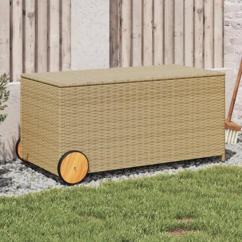 Poly Rattan Opbergbox met Gepoedercoat Stalen Frame voor Buiten - Gemengd beige / 107 x 55 x 50/53 cm - Opbergboxen