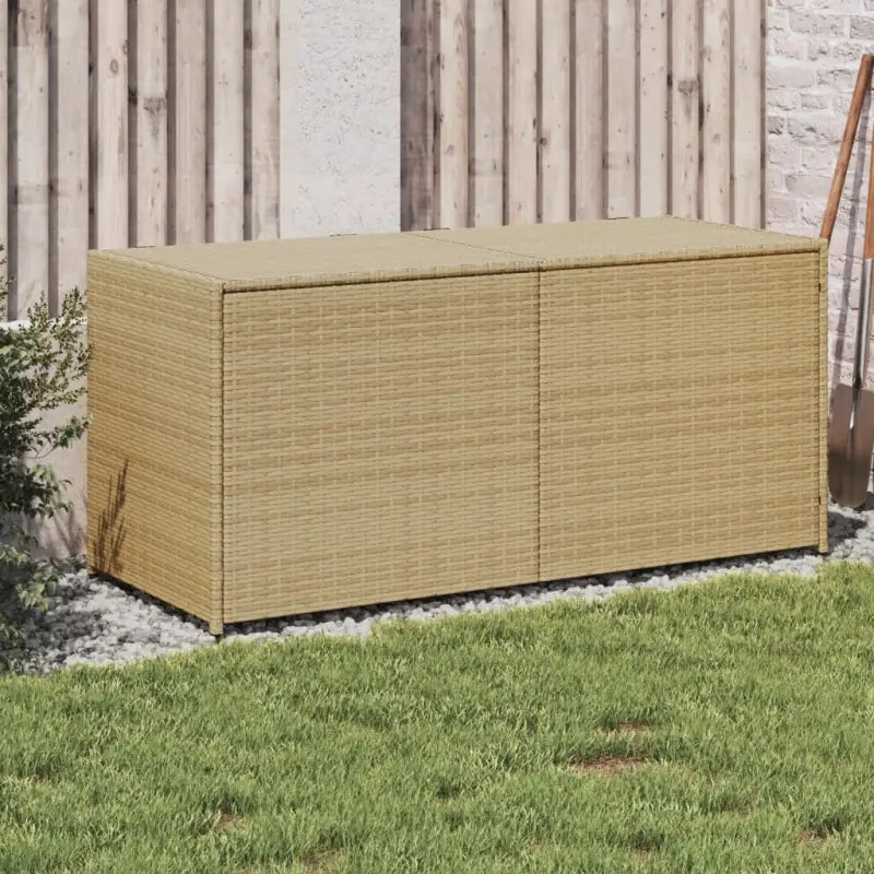 Poly Rattan Opbergbox met Gepoedercoat Stalen Frame voor Buiten - Gemengd beige / 120 x 50 x 56 cm - Opbergboxen