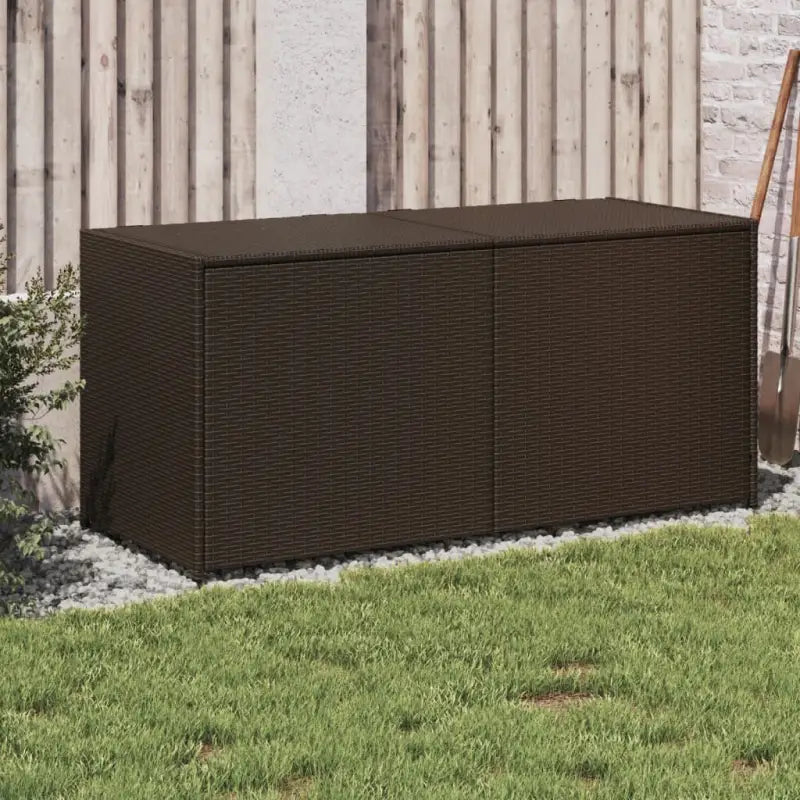 Poly Rattan Opbergbox met Gepoedercoat Stalen Frame voor Buiten - Bruin / 120 x 50 x 56 cm - Opbergboxen voor buiten