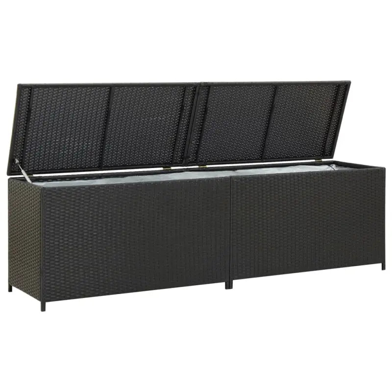 Poly Rattan Opbergbox met Gepoedercoat Stalen Frame voor Buiten - Zwart / 200 x 50 x 60 cm - Opbergboxen voor buiten