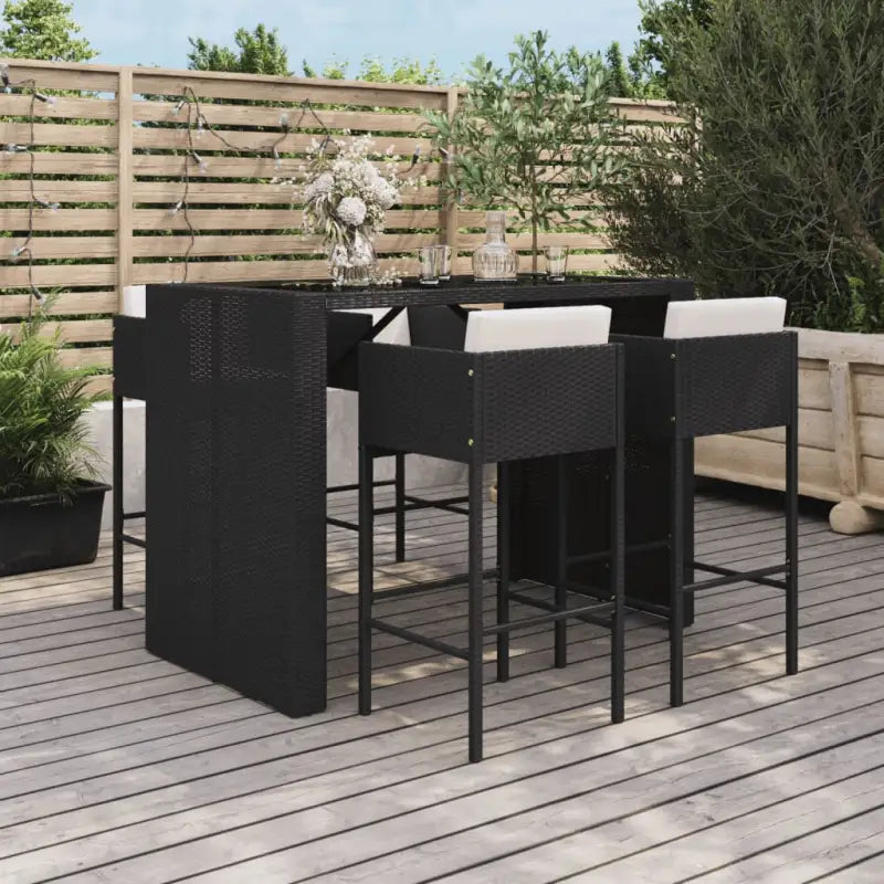 Poly rattan tuinbarset met gehard glas en eenvoudig schoon onderhoud - Zwart - Tuinsets