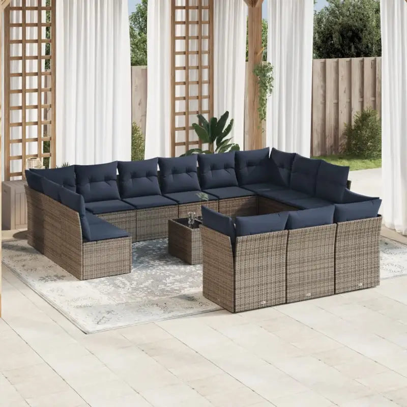 Poly Rattan Tuinset met Gepoedercoat Staal en Waterdichte Tas - Grijs en blauw / Met tafel - Tuinsets