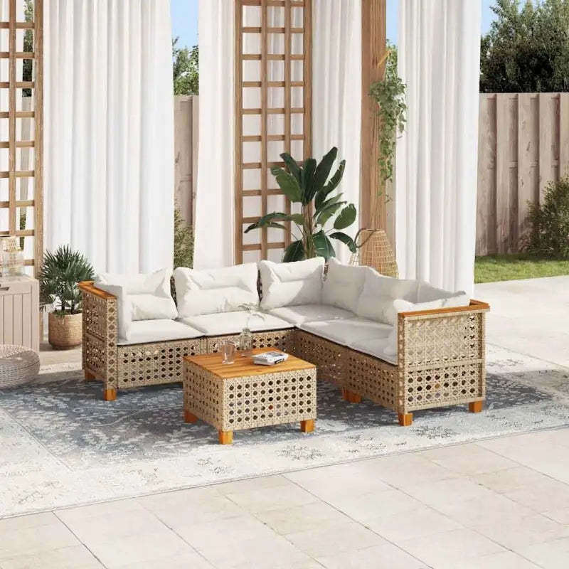 Poly Rattan Tuinset met Natuurlijke Olieafwerking en Comfortabele Zitervaring - Beige / Met tafel / gat weven - Tuinsets
