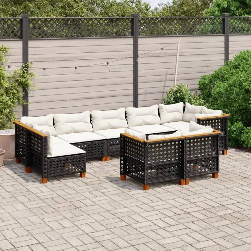 Poly Rattan Tuinset met Natuurlijke Olieafwerking en Comfortabele Zitervaring - Zwart / Zonder tafel / gat weven