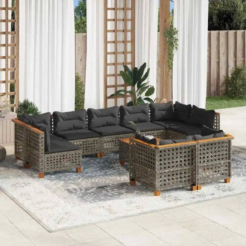 Poly Rattan Tuinset met Natuurlijke Olieafwerking en Comfortabele Zitervaring - Grijs / Met tafel / gat weven - Tuinsets