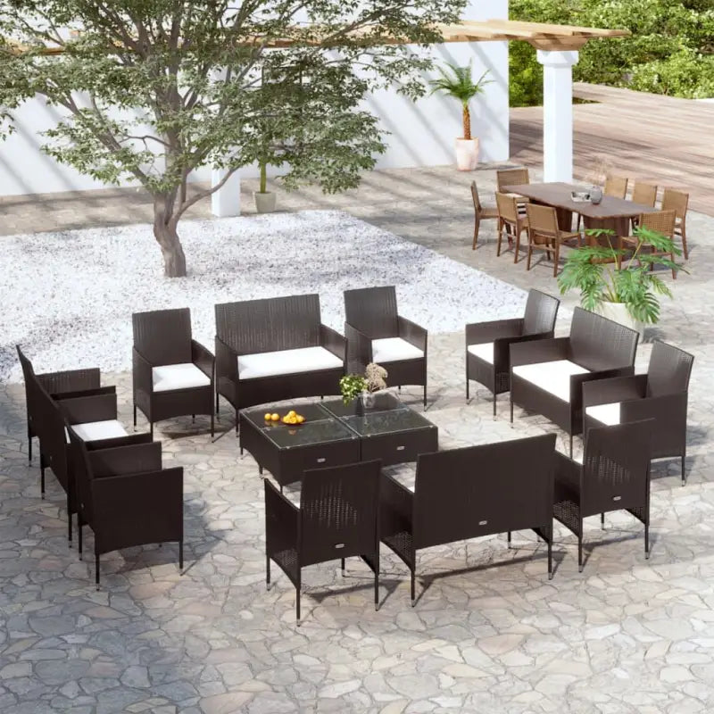 Poly rattan tuinset met ruime zittingsdiepte en breedte voor ontspanning - Zwart en wit - Tuinsets