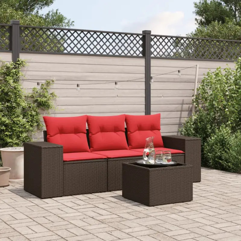 Poly rattan tuinset met waterdichte tas en gepoedercoat staal afmetingen - Bruin en rood / Met tafel - Tuinsets