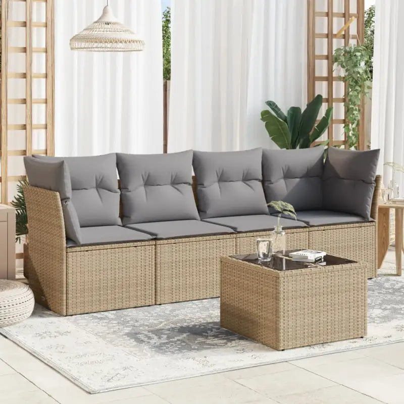 Poly Rattan Tuinset met Waterdichte Tas en Gepoedercoat Staal - Beige en grijs / Met tafel - Tuinsets