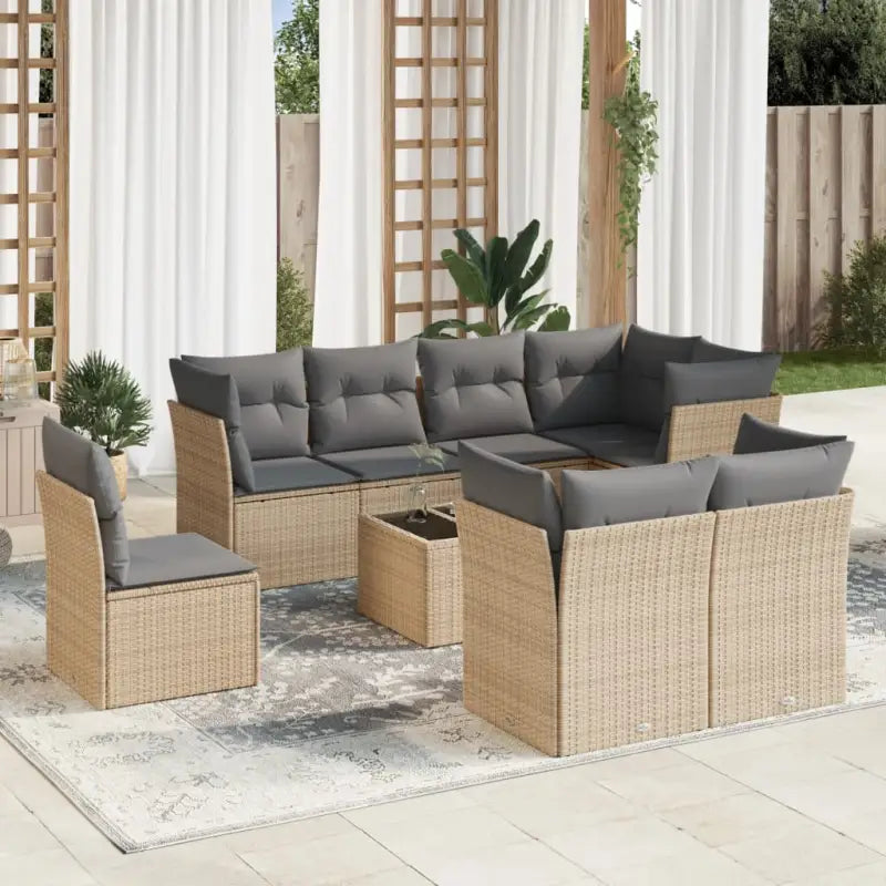 Poly Rattan Tuinset met Waterdichte Tas en Gepoedercoat Staal - Beige en grijs / Met tafel - Tuinsets