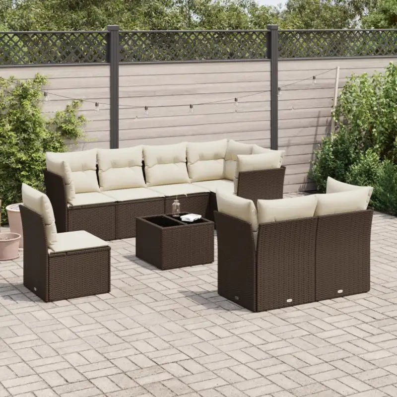 Poly Rattan Tuinset met Waterdichte Tas en Gepoedercoat Staal - Bruin en crème / Met tafel - Tuinsets