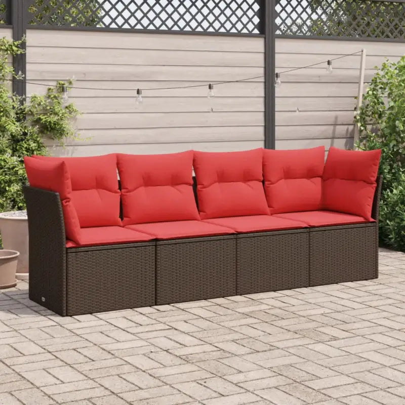 Poly Rattan Tuinset met Waterdichte Tas en Gepoedercoat Staal - Bruin en rood / Zonder tafel - Tuinsets