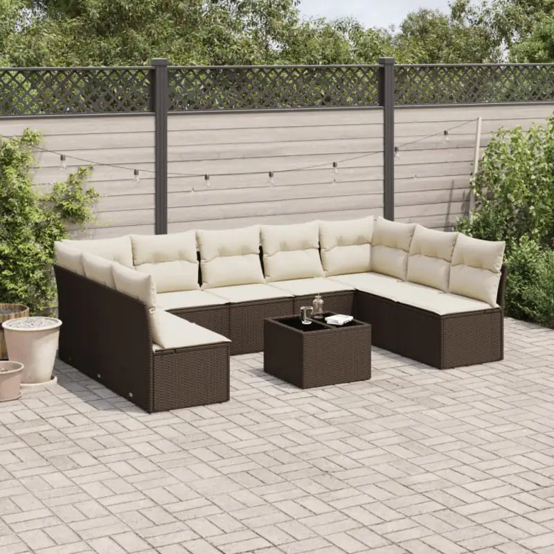 Poly Rattan Tuinset met Waterdichte Tas en Gepoedercoat Staal - Bruin en crème / Met tafel - Tuinsets